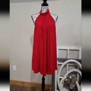 Naked Zebra Womens Size Med. RED Accordian  Pleat Mini Dress.